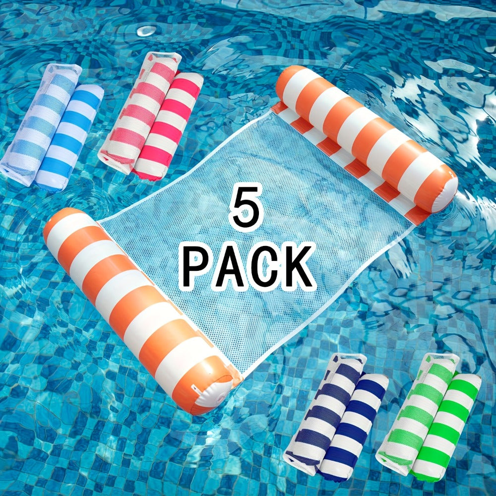 Striped Mesh Pool Float Hammock Set with Five- or Eight-Pack Colorful Options for Seated or Reclined Pool Use — image 6