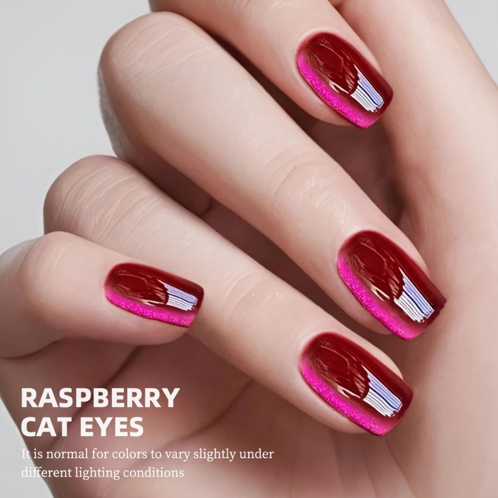 Gel Nail Polish 5-Piece Magnetic Cat-Eye Set with Ruby, Raspberry, Blackberry, White-Moonlight and Clear Shades for UV/LED Cu