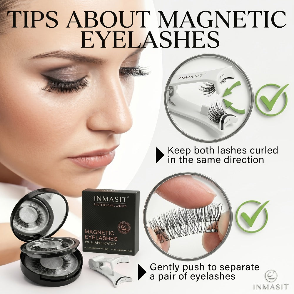INMASIT Magnetic False Eyelashes Set with Round Storage Case and Applicator in Black or Pink — image 18