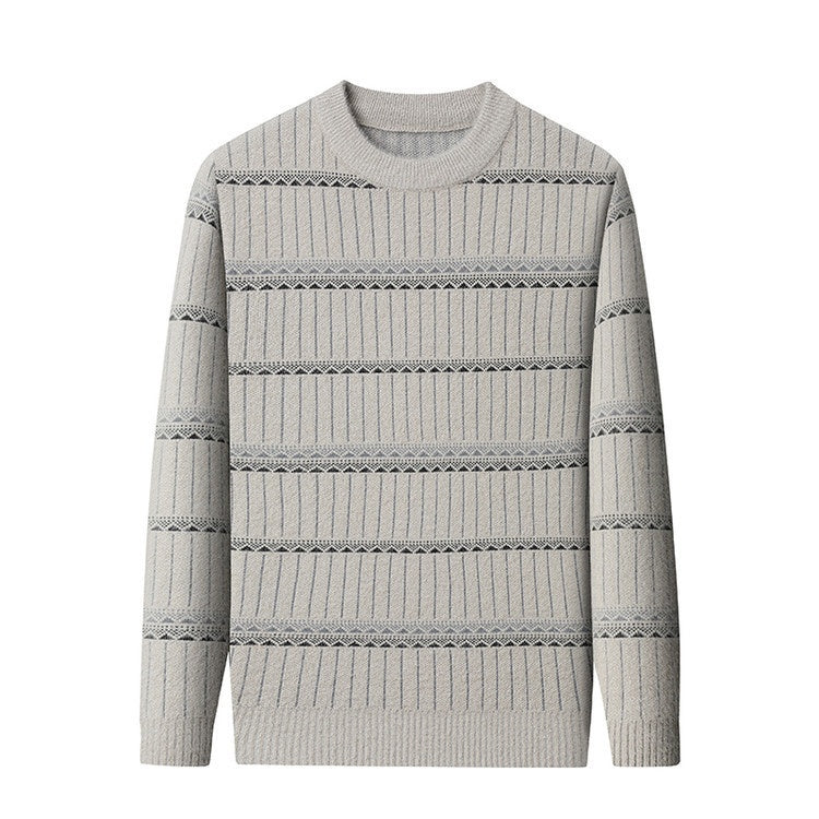 Mens Knitted Fleece-lined Thick Crew-neck Faux Mink Sweater