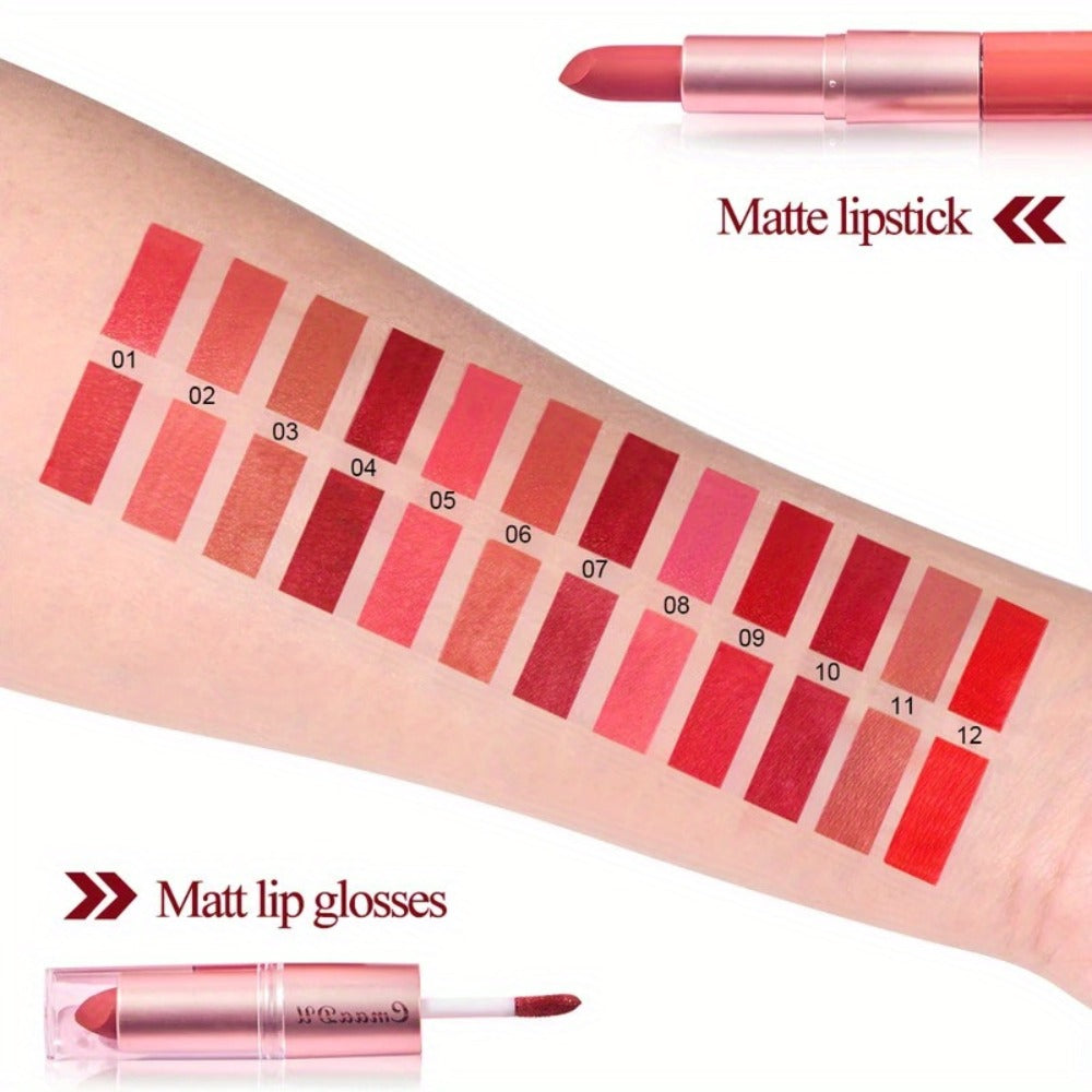 Dual-Ended Matte Lipstick & Lip Gloss Set 4pcs, 2-in-1 Velvety Lip Color, Non-Drying Comfortable Formula — image 8