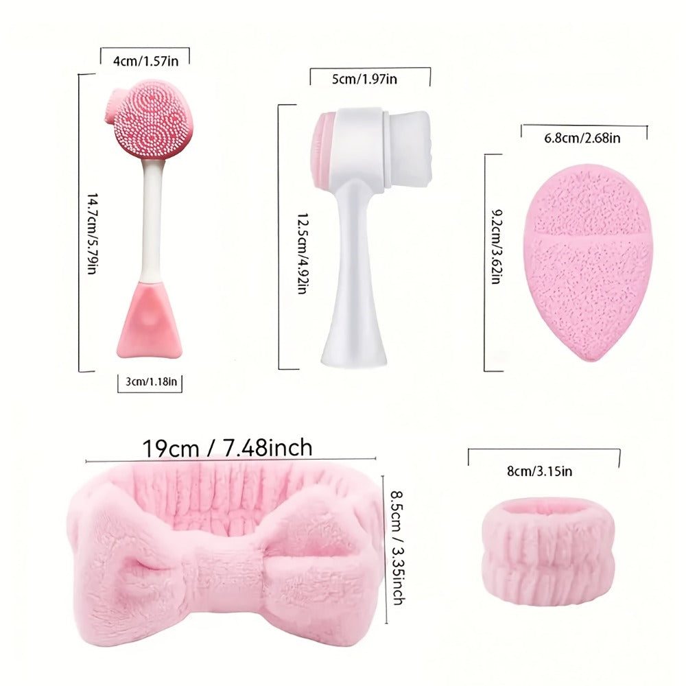 Face Cleansing Brush Set 7pcs Spa Skincare Kit – Mask Brush Scrub Brush Detailing Brush Velvet Headband & Wash Bag — image 5