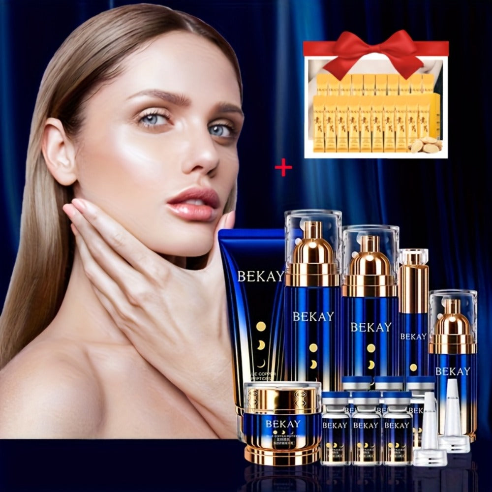 12-Piece BEKAY Skincare Gift Set with Blue-and-Gold Cleanser, Toner, Lotion, Cream and Eye-Care Collection — image 1