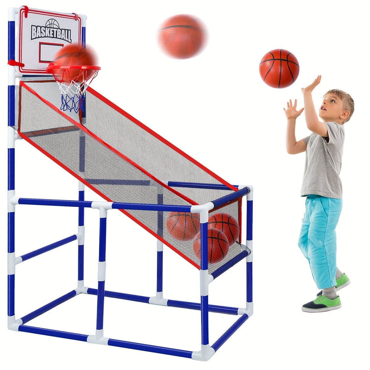 Kids Arcade Basketball Game Set with Hoop & 4 Soft Balls – Indoor Outdoor Sport Play for Ages 3+, Thick PVC Frame — image 10