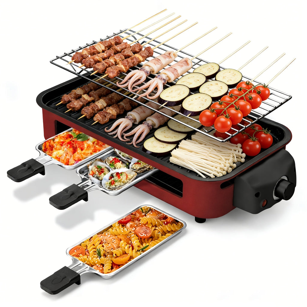 Indoor Electric Smokeless Grill 1700W with Raclette Pans, Non-Stick Plate, Portable Tabletop BBQ Griddle for Couples — image 