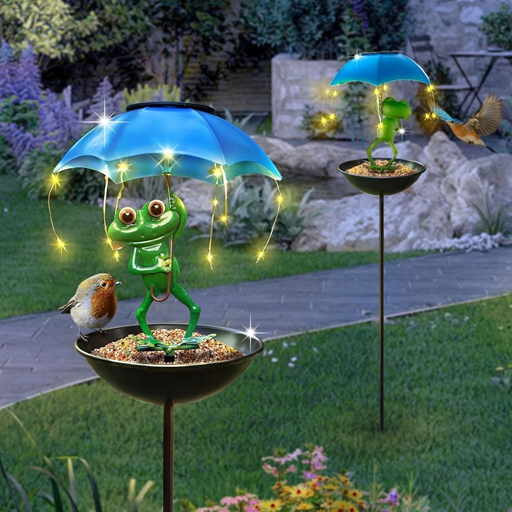 Solar Frog Statue Garden Light with Bird Feeder & LED String Decor, for Garden, Pathway and Patio Lighting — image 12