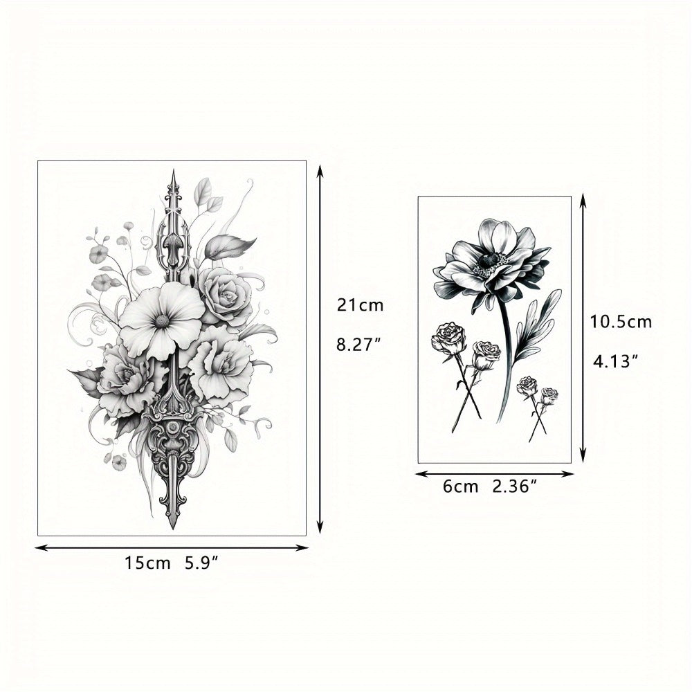 Temporary Tattoos GLARYYEARS 44-Sheet Black Floral, Butterfly and Snake Set with 9 Large and 35 Small Designs — image 6