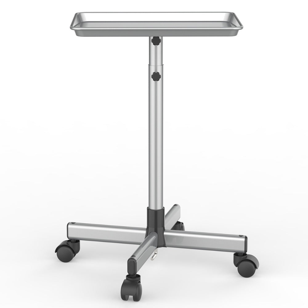 Salon Rolling Tray Trolley on Wheels Height Adjustable 30"-42" – Silver Mobile Salon Cart for Nail Tech, Esthetician, Barber 