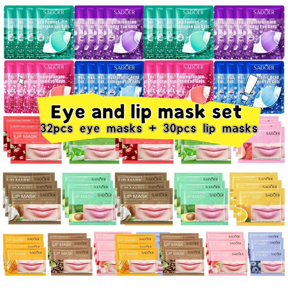Lip & Under Eye Mask Travel Set 62 Pieces – Moisturizing Non-Greasy Lip Mask & Eye Patch Kit, Hydrating Autumn Winter Skincar