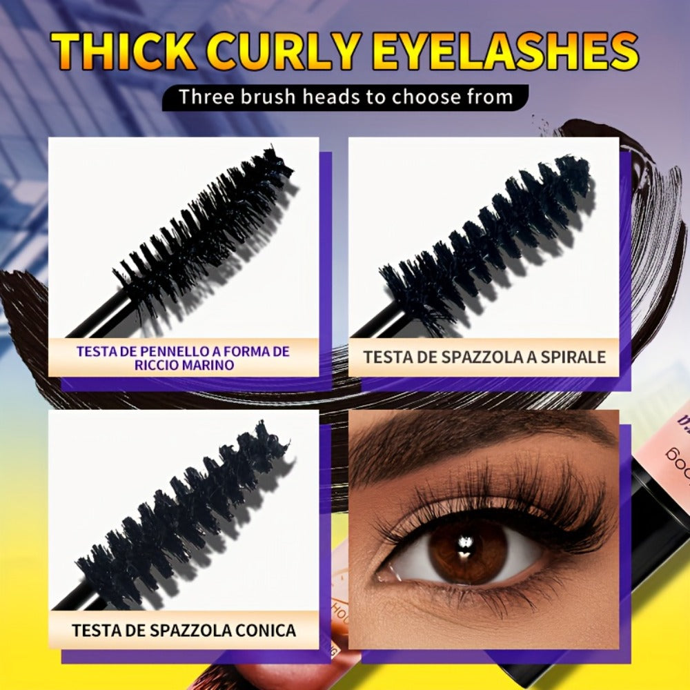 Waterproof Mascara Set 3 Piece, Lengthening Volumizing Curling Lash Mascara with Sea Urchin Spiral Conical Brush Heads — imag