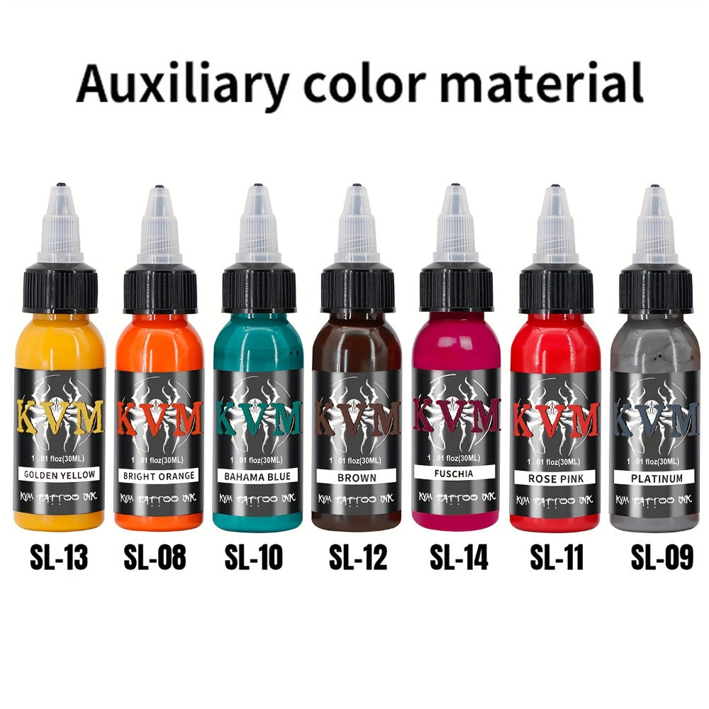 Tattoo Ink 7- or 14-Color Set with 1oz 30ml Bottles and Three Palette Configurations with Item-Specific Color, Capacity and B