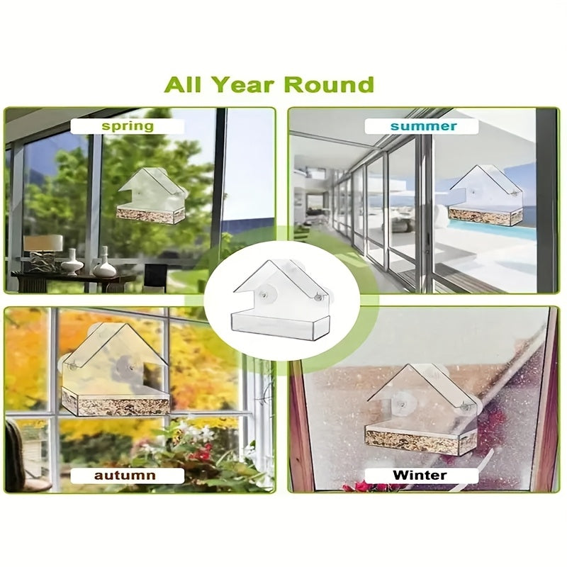 Clear Window-Mount Bird Feeder with Suction Cups, Roofed Seed Tray and Transparent Single Checkout — image 4