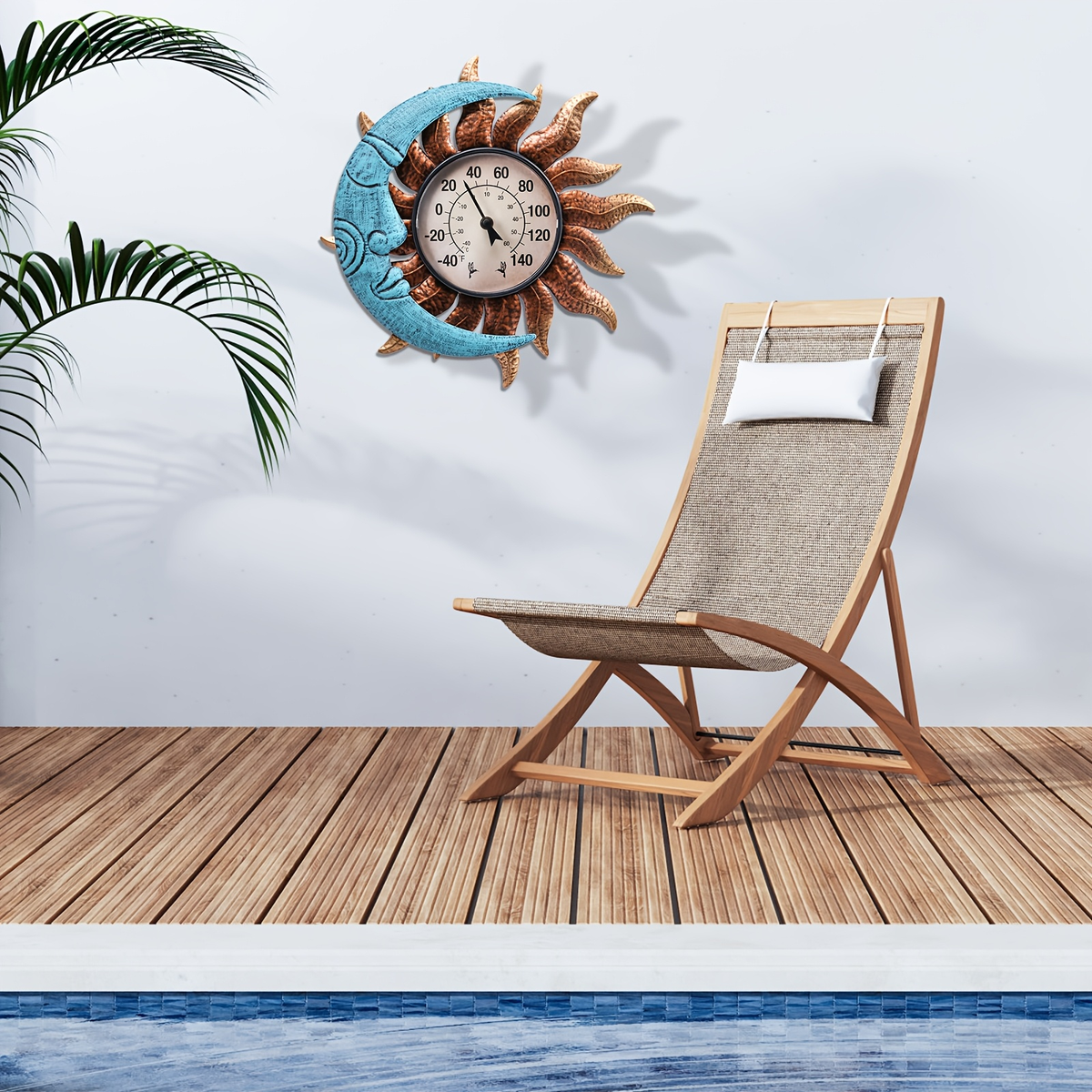 Outdoor Wall Thermometer with Sun & Moon Art – IPX4 Waterproof, Decorative Patio Garden Thermometer for Indoor Outdoor Use — 