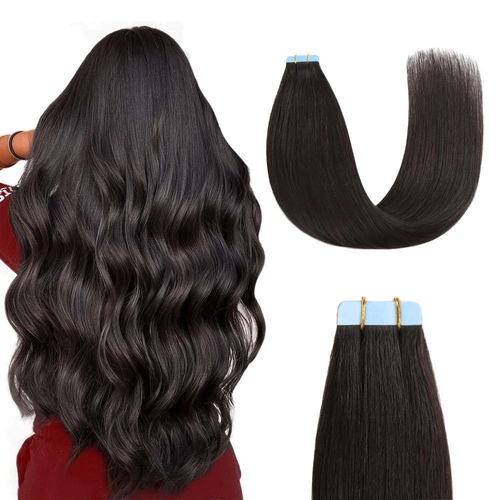 Tape In Hair Extensions Human Hair Straight Natural Black 1B Seamless Skin Weft 10pcs 30g 16 20 22 24 Inch Invisible Blend fo