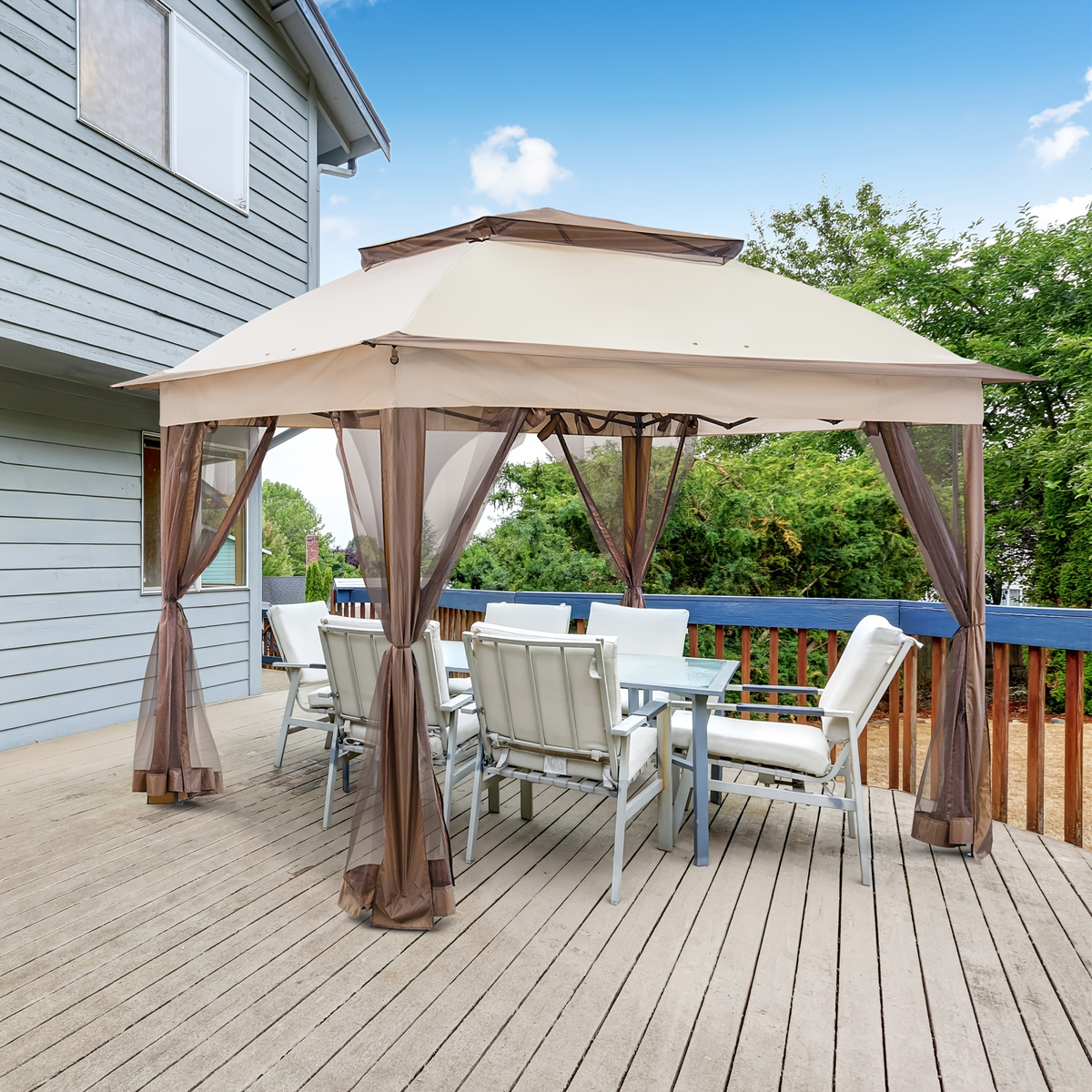 Instant Gazebo Tent 11x11 FT Mosquito Netting No Assembly Required for Garden, Yard and Pest Management — image 22