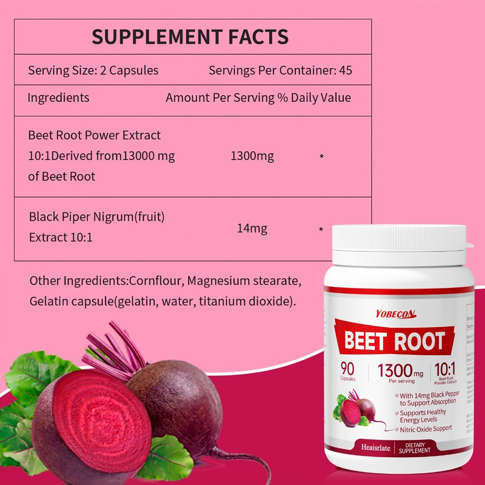 Beet Root Capsules 1300mg High Strength Vegetarian - Natural Nitric Oxide, Blood Flow for Bath Time, Home Spa and Personal Ca