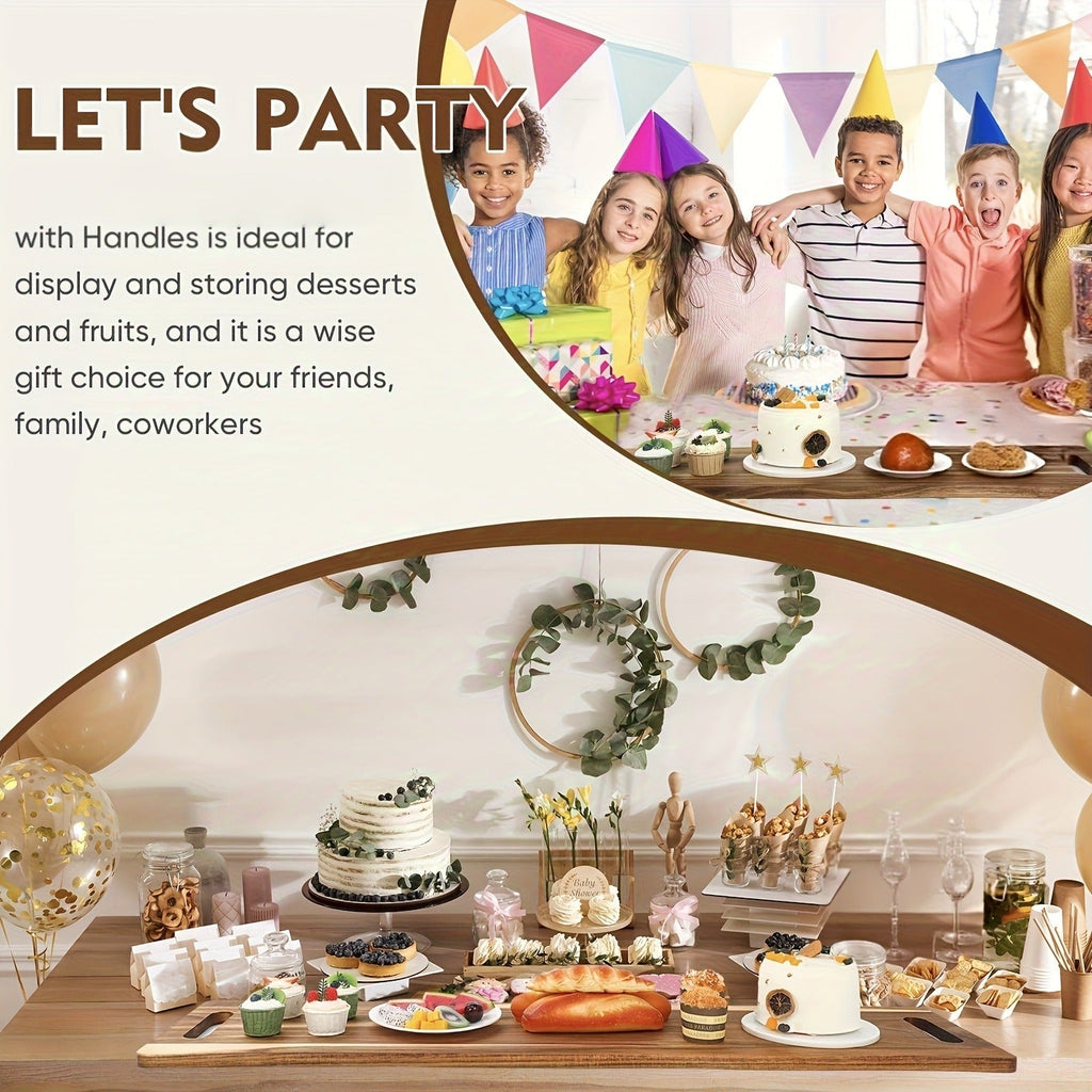 Extra-Long 36 x 11-Inch Wood-Color Charcuterie Board with Recessed Handles and Two Display Stands — image 29