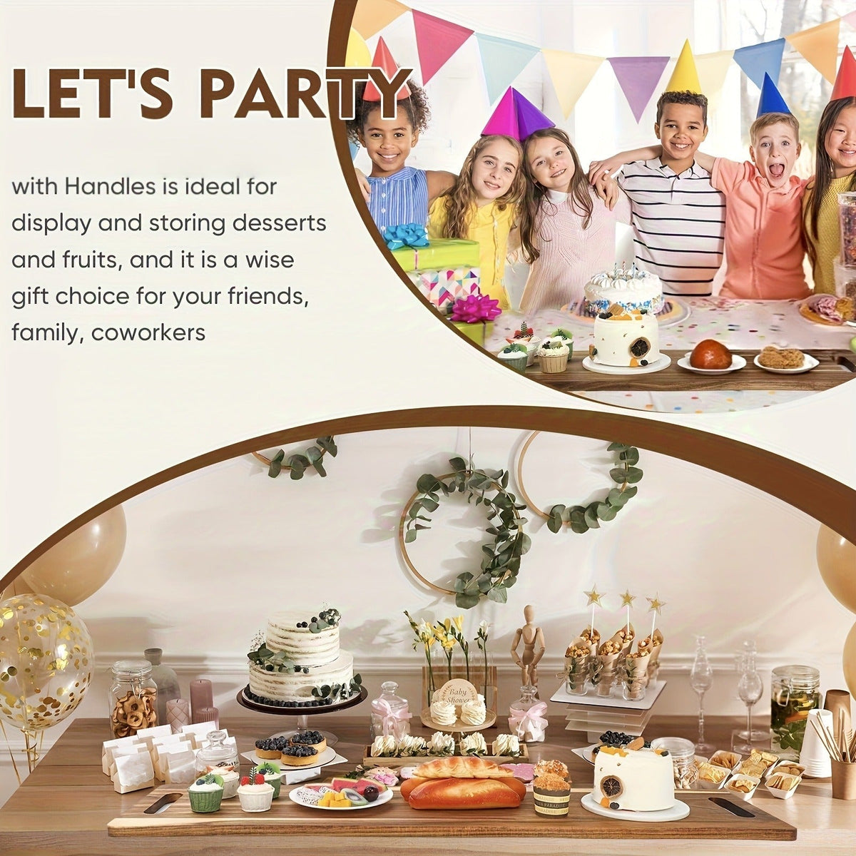 Extra-Long 36 x 11-Inch Wood-Color Charcuterie Board with Recessed Handles and Two Display Stands — image 29