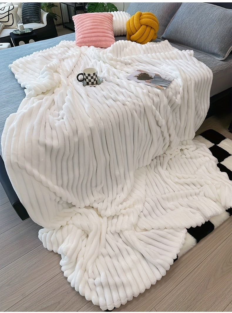 Fleece Blanket Double-Sided 3D Faux Rabbit Fur Throw – Ultra-Soft Thick 300-350g/m² for Home, Office, Travel & Camping — imag