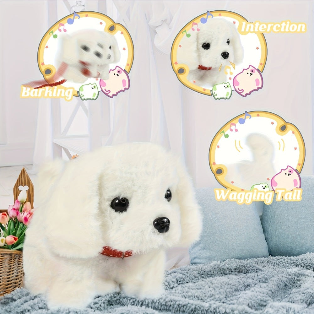White Realistic Robot Dog Toy, Interactive Walking, Barking & Tail Wagging, Expressive Eyes, Plush Biomimetic Pet — image 5