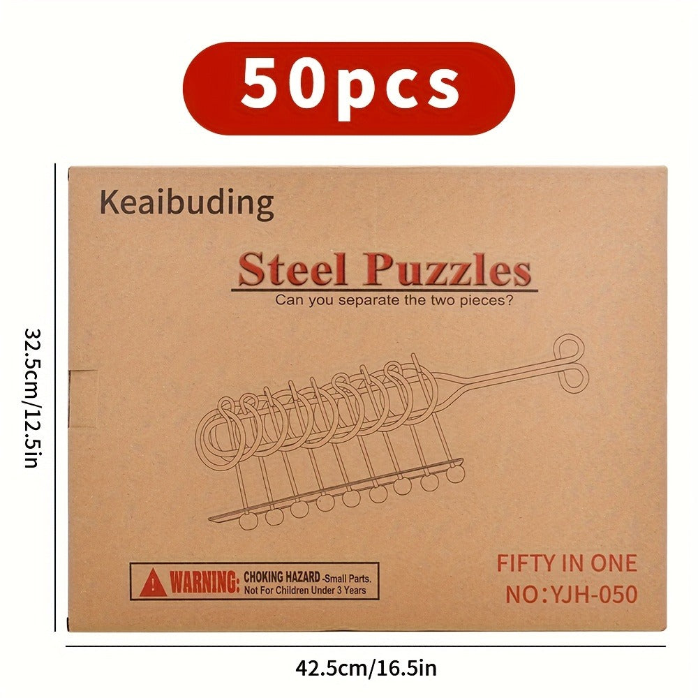 Metal Brain Teaser Puzzle Set 50 Pack, Golden Unlock Iron Chain Link Toys, Nine Rings Kongming Lock — image 2