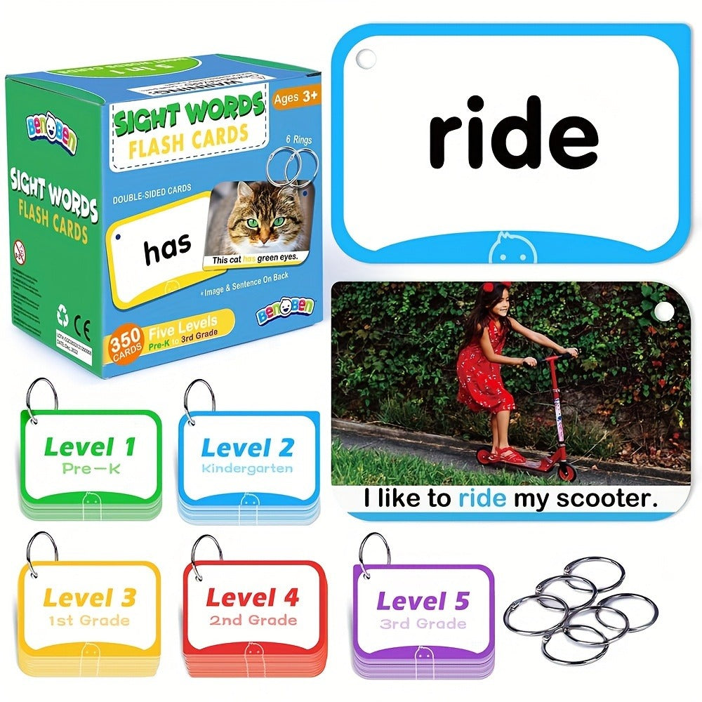 Sight Words Flash Cards 350 Dolch & Fry High Frequency Words, 5 Color-Coded Levels Pre-K to 3rd Grade — image 1
