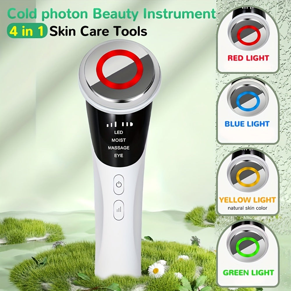 Cold Photon LED Beauty Massager 4-in-1 for Face Neck Eye, USB Rechargeable Skin Care Device Puffiness Reducer Gift for Women 