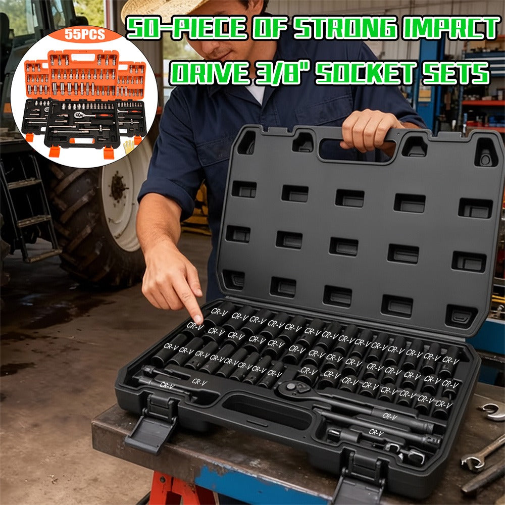 Ratchet Socket Wrench Set 50 & 55-Piece – Professional Boxed Tool Kit for Auto, Bicycle & Machinery Maintenance Racing-Grade 