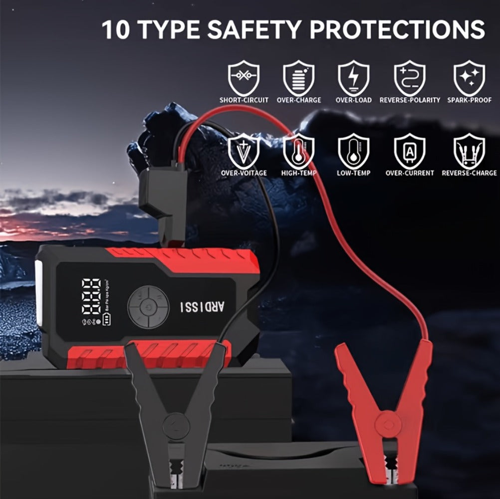 5-in-1 Jump Starter 5000A Peak – 10000mAh Power Bank, 150PSI Air Inflator, Type-C & LED Emergency Light for 12V Gas & Diesel 