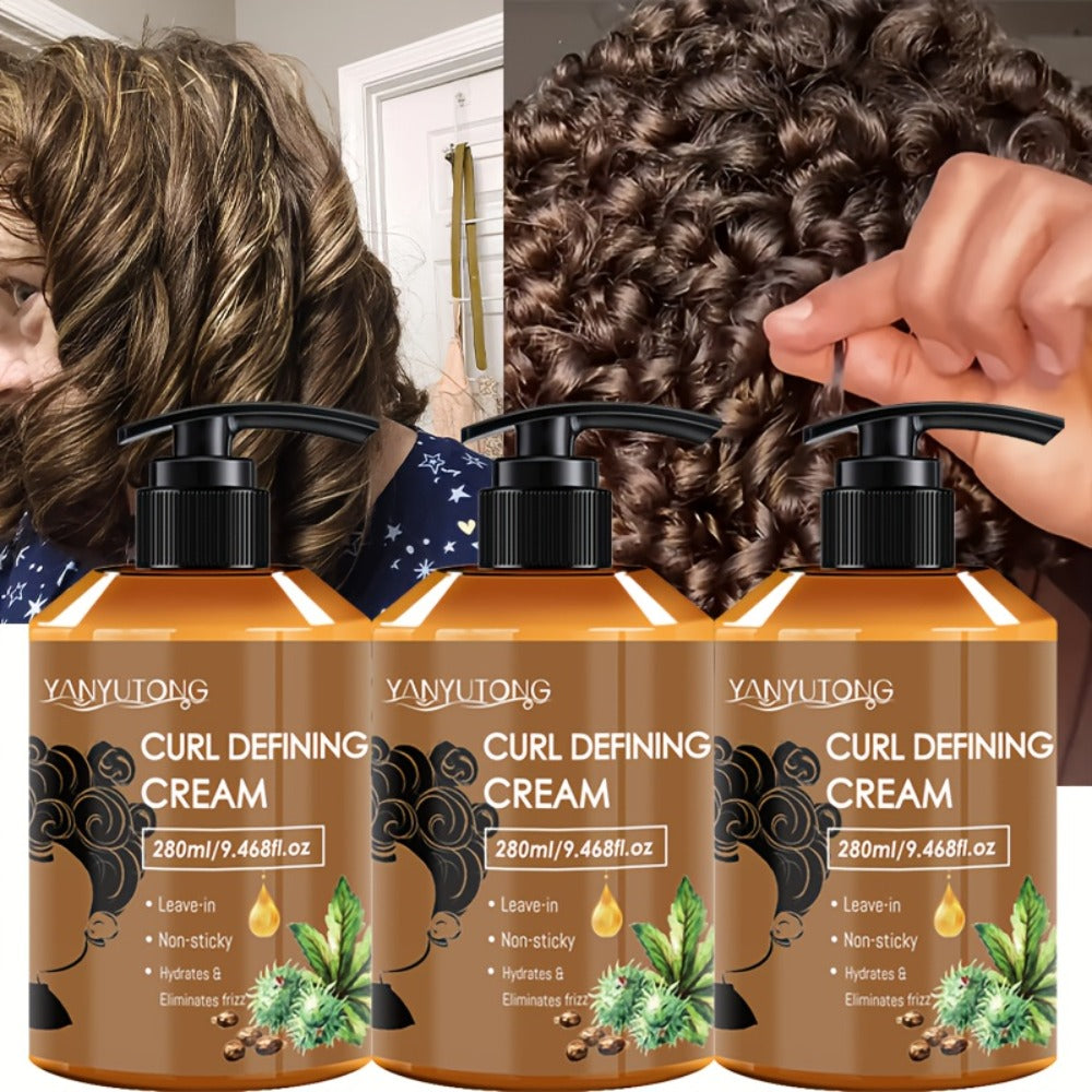 Curl Setting Cream with Castor Oil 280ml – Moisturizing Long-Lasting Curl Definition & Frizz Control, Non-Greasy Lightweight 
