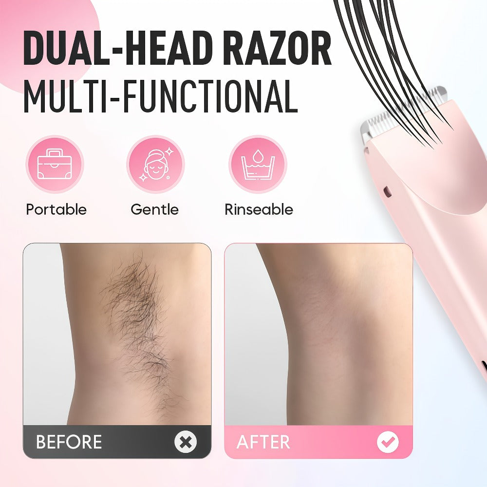 Electric Hair Trimmer for Women Dual Head IPX7 Waterproof USB Rechargeable Painless Bikini Trimmer Face Body Shaver Arms Legs
