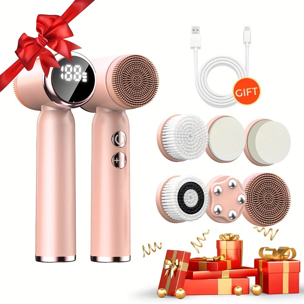 EMS Microcurrent Face Massager Device V-Face Lifting Double Chin Reducer Neck Rejuvenation 6-in-1 Brush Heads for Home or Sal