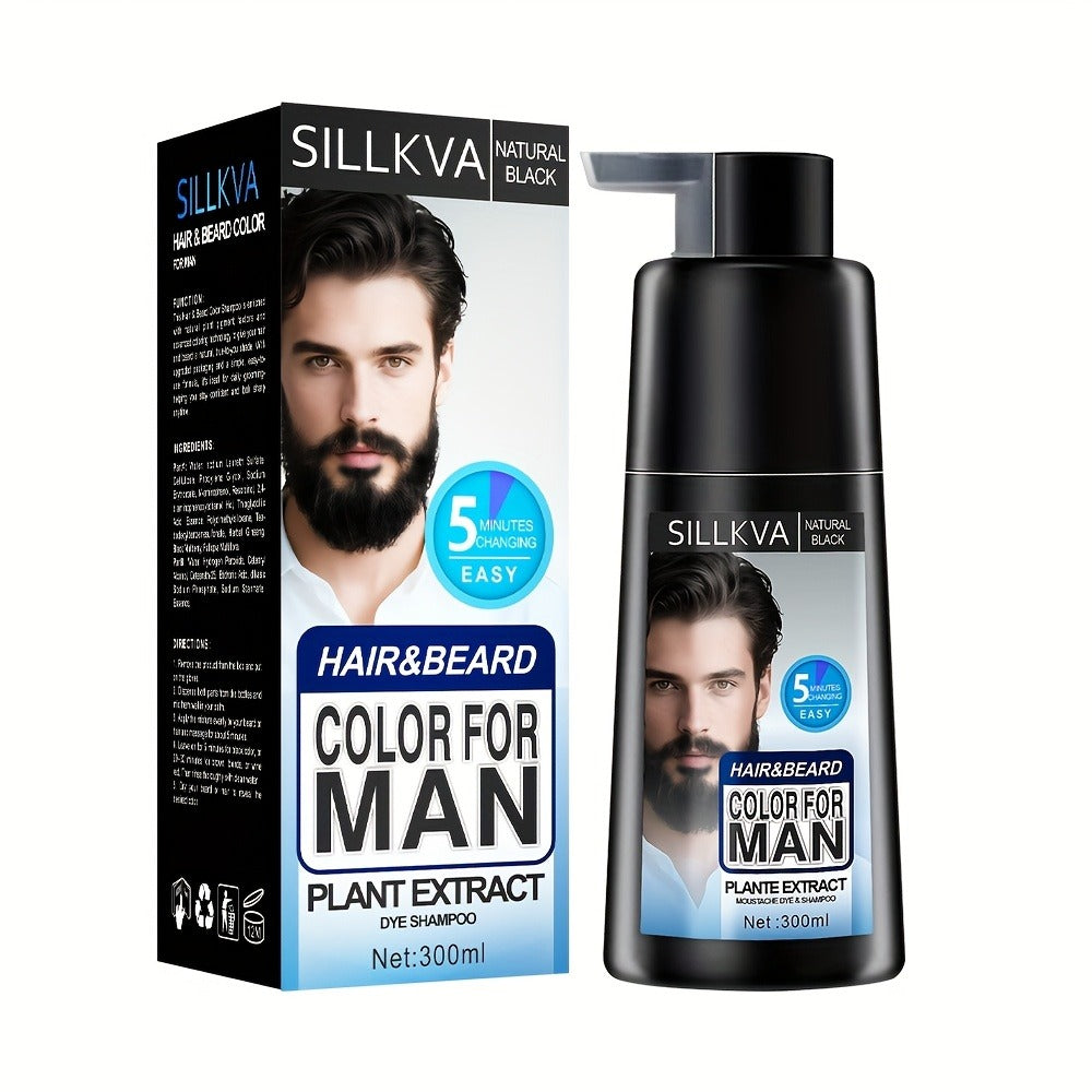 Men's 3-in-1 Black Hair & Beard Dye Shampoo, 8-Minute Gray Coverage, Ammonia-Free Natural Color — image 5