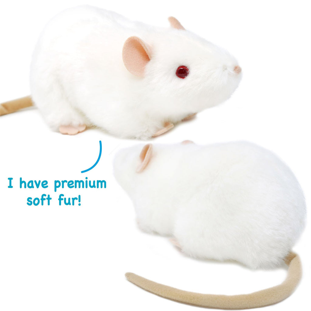 Plush Toy Wylie Realistic White Rat 7-Inch Stuffed Animal with Character Story for Character Display, Room Decor and Gift Pre