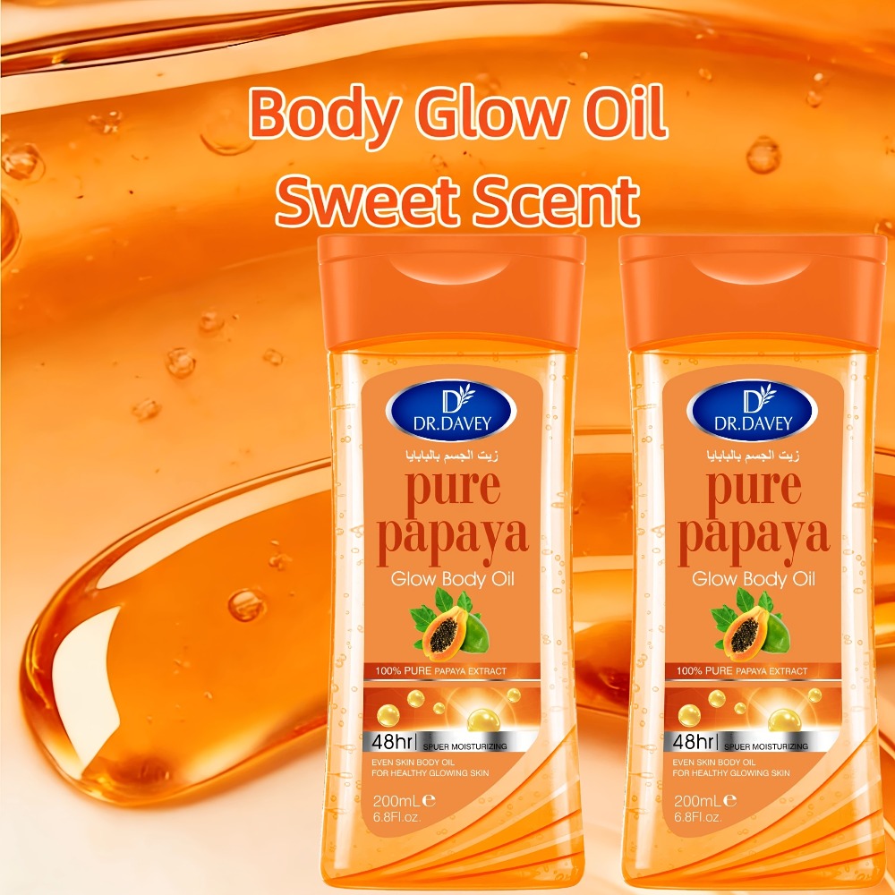 Papaya Glow Body Oil, Two-Piece Set of 200ml Flip-Top Bottles with Coordinated Orange Labels — image 6