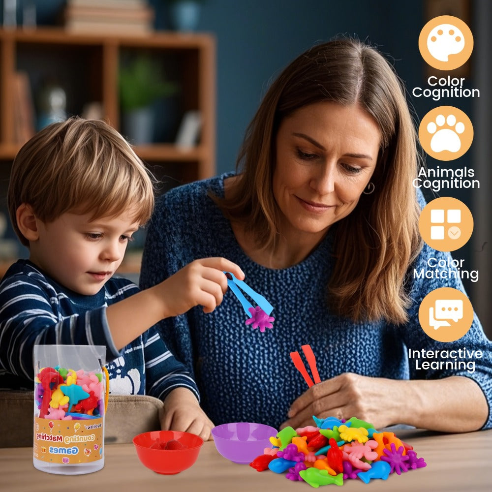 Ocean Animals Color Sorting Toy 64pcs with Sorting Bowl, Toddler Counting Matching Math Learning Activity — image 5