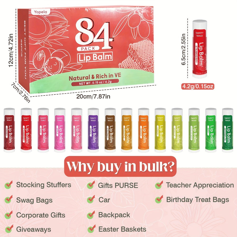 Bulk Lip Balm Set 84 Pcs 14 Assorted Flavors Moisturizing Mini Lipstick Natural Luster Finish – Party Favors for Wedding Brid