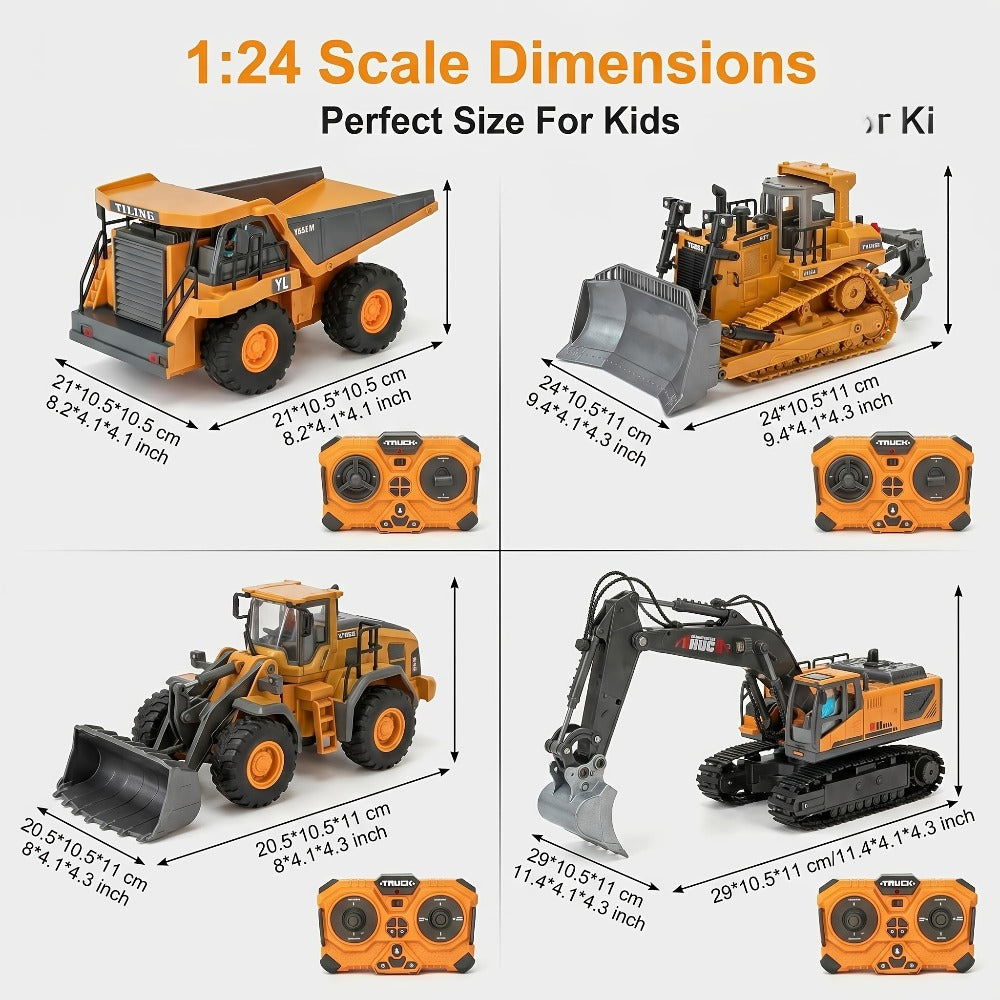 RC Engineering Vehicle Set 11-Channel 2.4GHz, 2-in-1 & 4-in-1 Remote Control Excavator Dump Truck Bulldozer — image 2