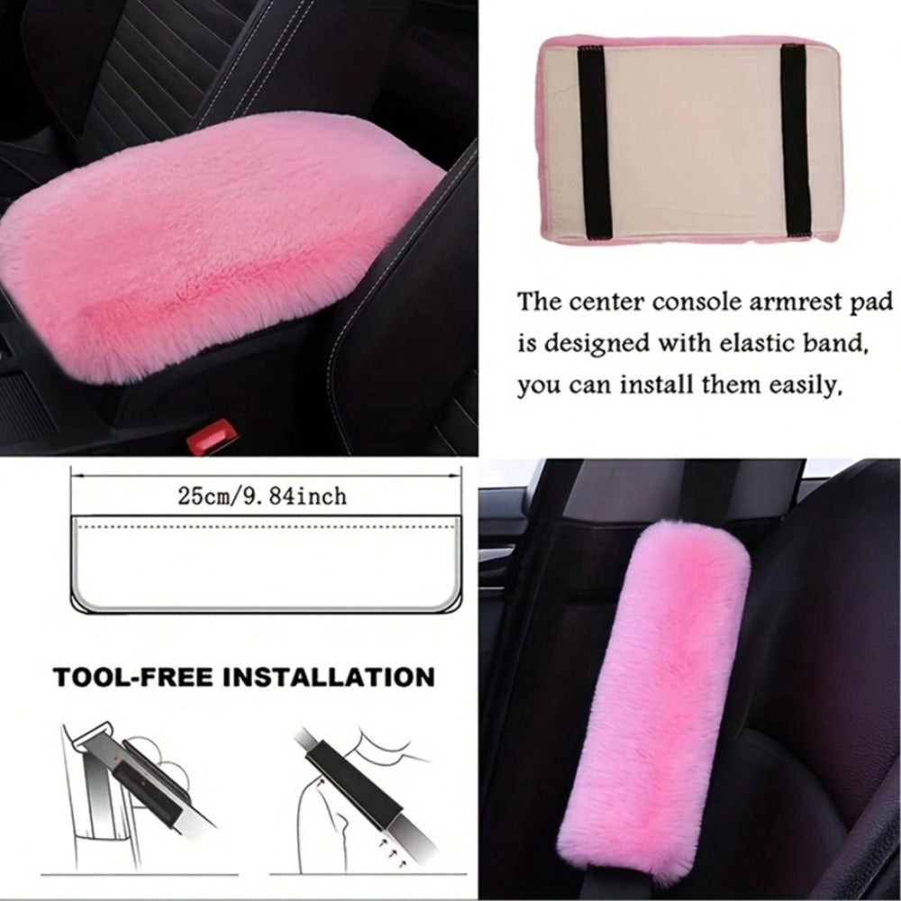 Plush Fluffy Steering Wheel Cover – Rex Rabbit Fur Texture, Universal Fit, 12 Colors (Black, Pink, Purple, Red & More) — imag