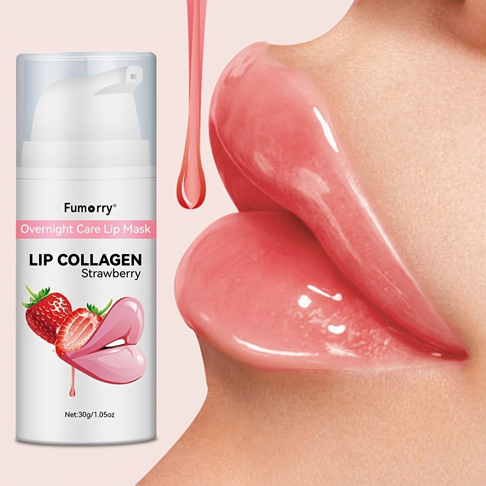 30g / 1.05oz Fumerry Lip Collagen Strawberry-Labeled Pump Bottle with Pink Applicator and 9.7cm Height — image 1