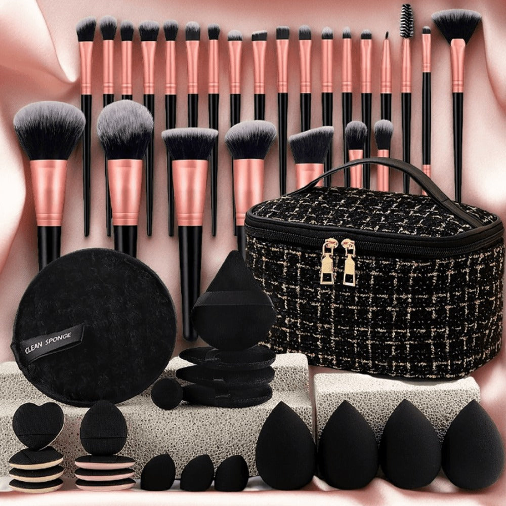 Makeup Brush Set, 23-, 44- or 47-Piece Nylon Bristle Kit with Blending Sponges and Leopard, Beige or Black Bag — image 8