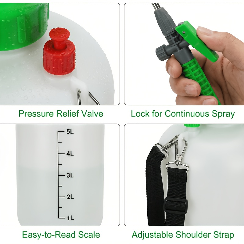 Garden Pressure Sprayer 1.32 Gallon Hand Pump Sprayer with Shoulder Strap Adjustable Nozzle for Plant Watering Lawn Care Pest
