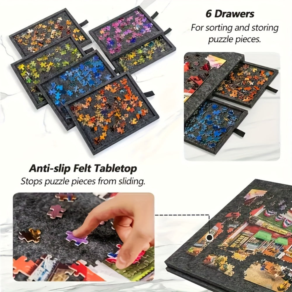 Jigsaw Puzzle Board for Adults 1000 Pieces, 2-in-1 Tilting Stand & Lid, 6 Sorting Drawers, Ultralight Portable Puzzle Table —