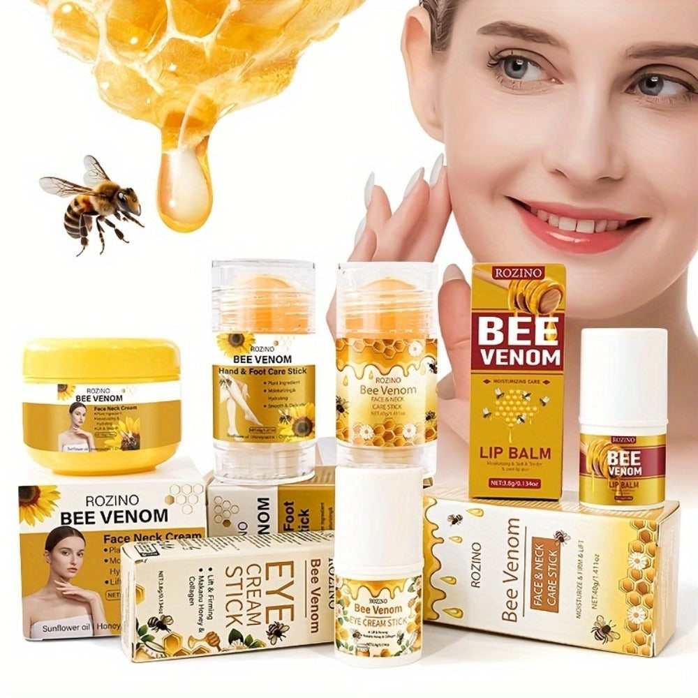 Skincare Set with ROZINO Label, 5 Bee Venom and Vitamin C Items for Lip Face Neck Hand and Foot Care — image 2