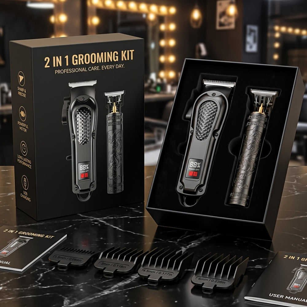 2-Piece Hair Clipper Set with Full-Size Clipper, Detail Trimmer, Guide Combs and USB Charging Accessories — image 22