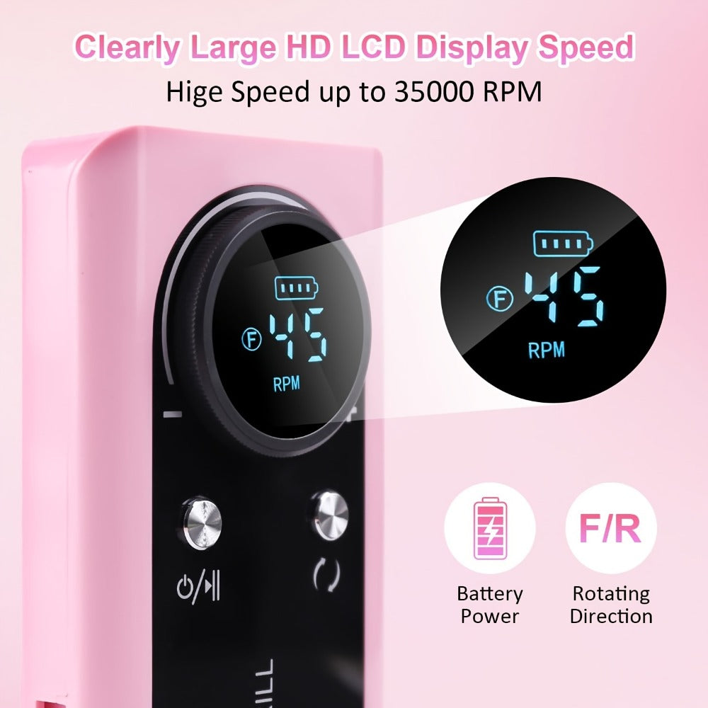 Electric Nail Drill 45000 RPM Cordless Kit with LCD Display and V2 Pink, White or Purple Options — image 8