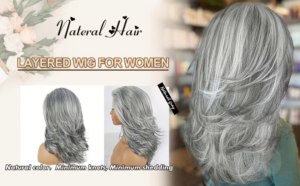 Synthetic Wig 18-Inch Layered Silvery Waves with Highlights in Two Colors and Rose Net Cap — image 13