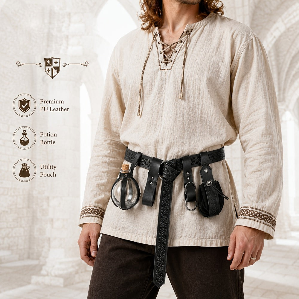 Costume Accessories 5-Piece Medieval Belt Set with Harness, Pouch, Bottle Holder and Two Color Options — image 2