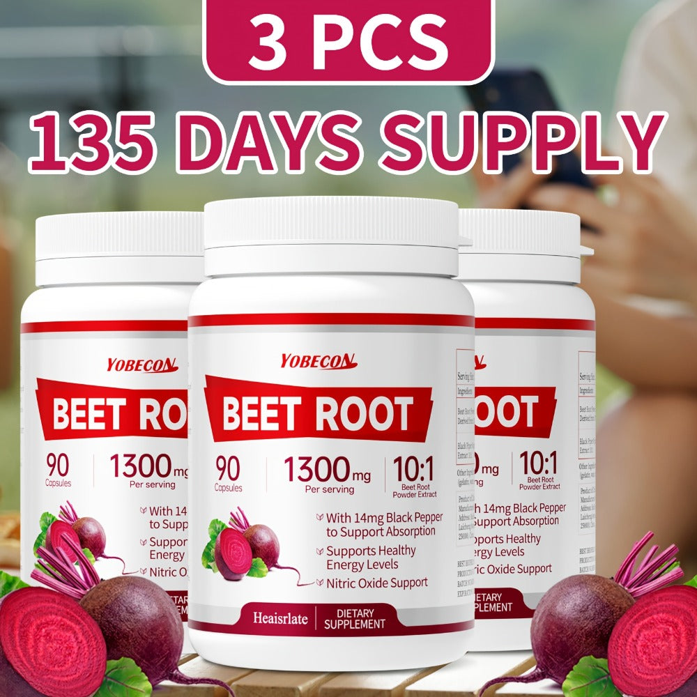 Dietary Supplement Beet Root 1300mg Vegetarian Capsules with One-, Two- or Three-Bottle Options — image 6