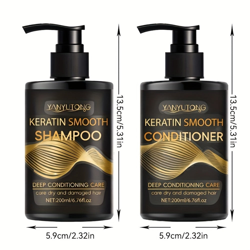 Keratin Shampoo and Conditioner Set Repairs Breakage Split Ends Moisturizes Scalp for Color-Treated Heat Damaged Dry Frizzy H